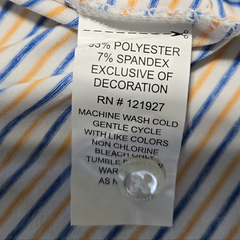 Johnnie-O Performance Men's Striped Polo Shirt - Blue, White, Orange Size XL - Picture 4 of 7